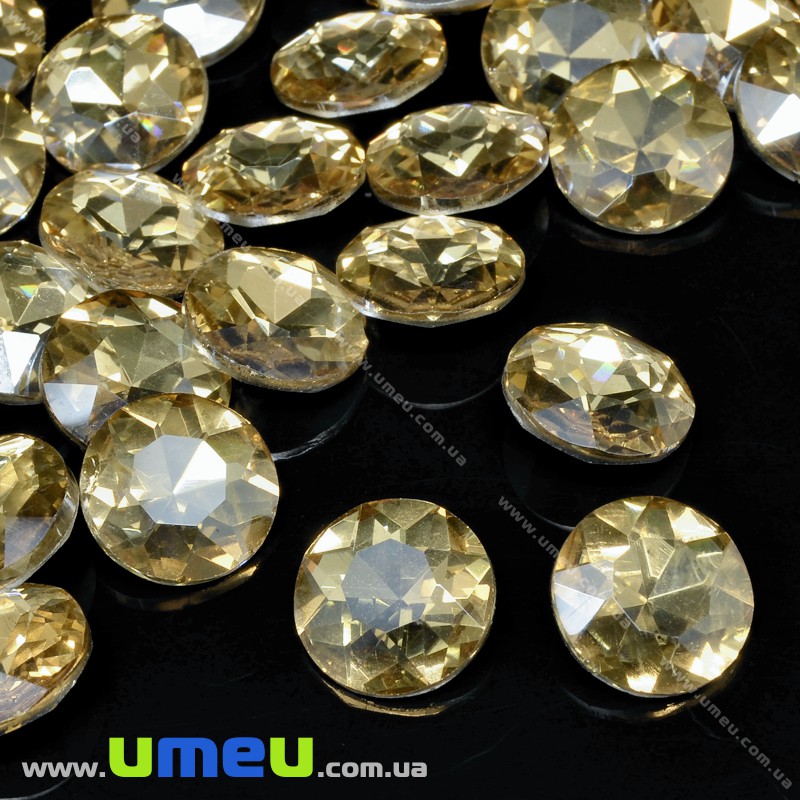 Ріволі скляний, Круглий гранований, Кристал, 12 мм, Бежевий світлий (KAB-033916)