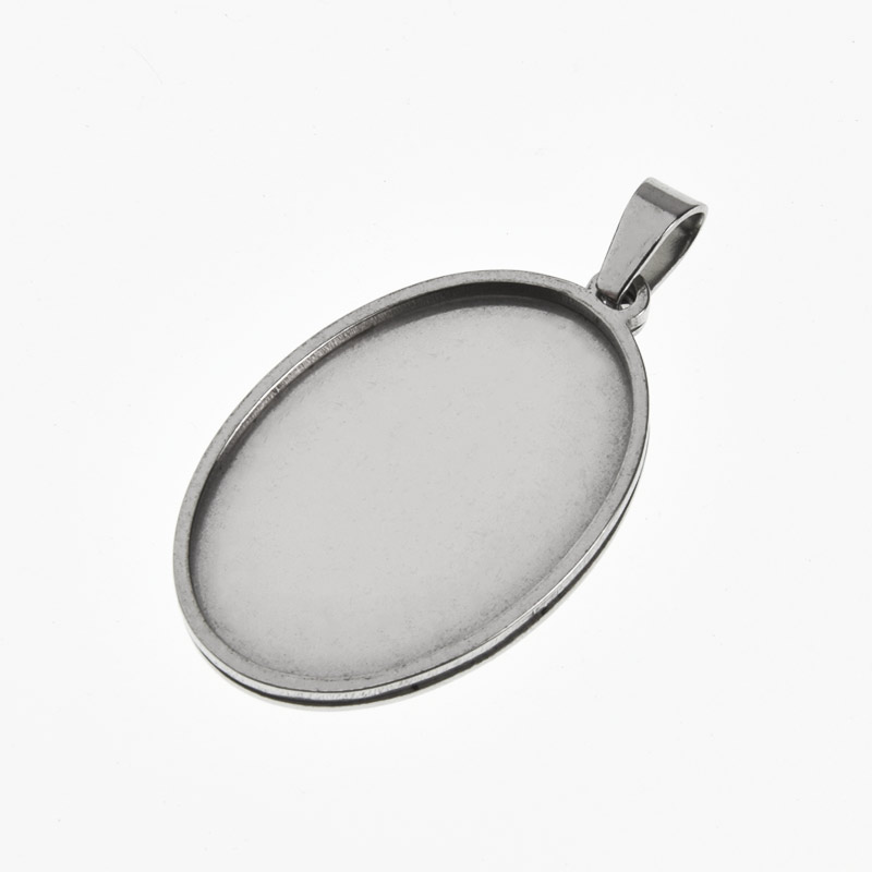 Основа овальна з нерж. сталі, 35х22,5 мм, 30х20 мм, Темне срібло (STL-059495)