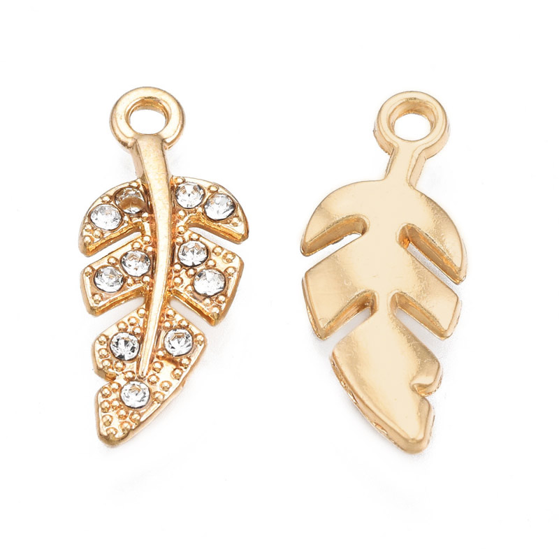 Підвіска метал. Листок зі стразами, 23х8,5 мм, Золото (POD-054752)