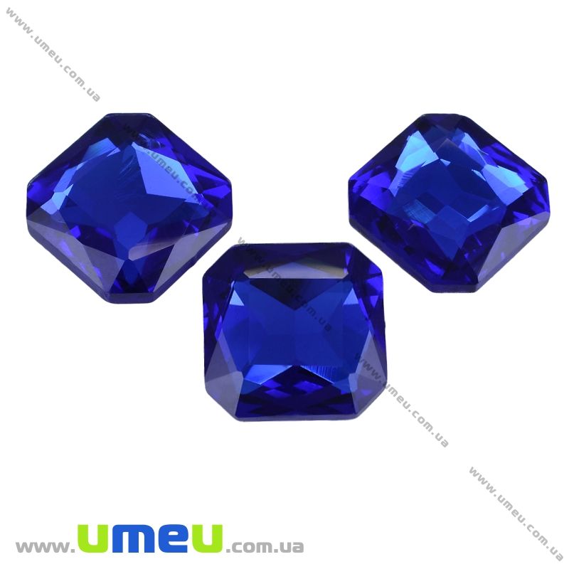 Ріволі скляний, Квадратний гранований, 18х18 мм, Синій (KAB-003701)