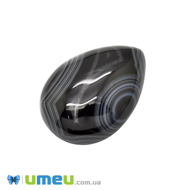 Кабошон нат. камінь Агат чорний, Крапля, 24,6х18 мм (KAB-050627)