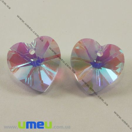 Підвіска скляна Серце, Бузковий, 14х14х8 мм (POD-001301)