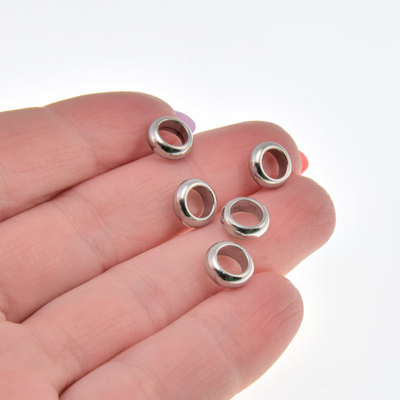 Намистини з нерж. сталі Круглі плоскі, 8х3 мм, Темне срібло (STL-058413)