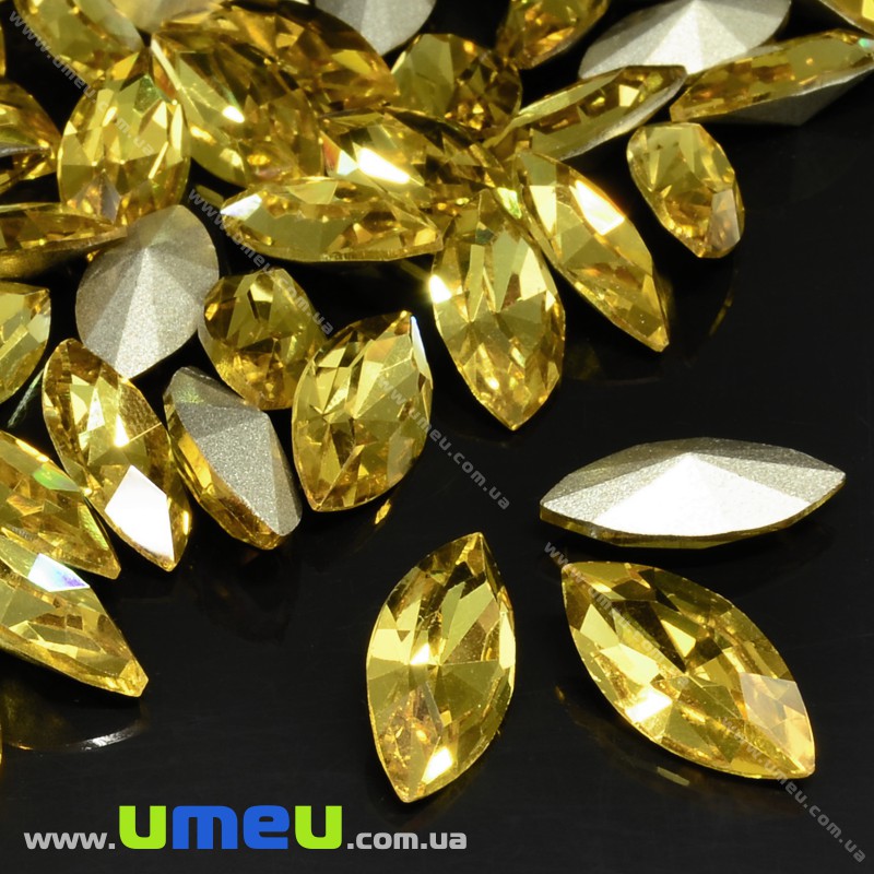 Ріволі скляний, Човник гранований, 10х5 мм, Жовтий (KAB-026030)