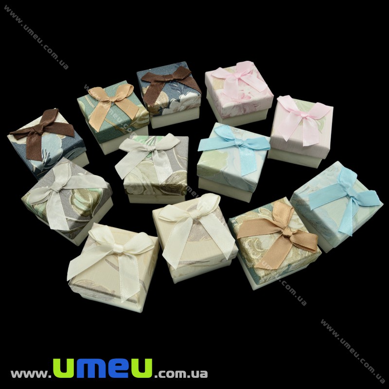 Подарункова коробочка Квадратна з візерунком під кільце, 4,5х4,5х3,5 см, Блакитна (UPK-023077)