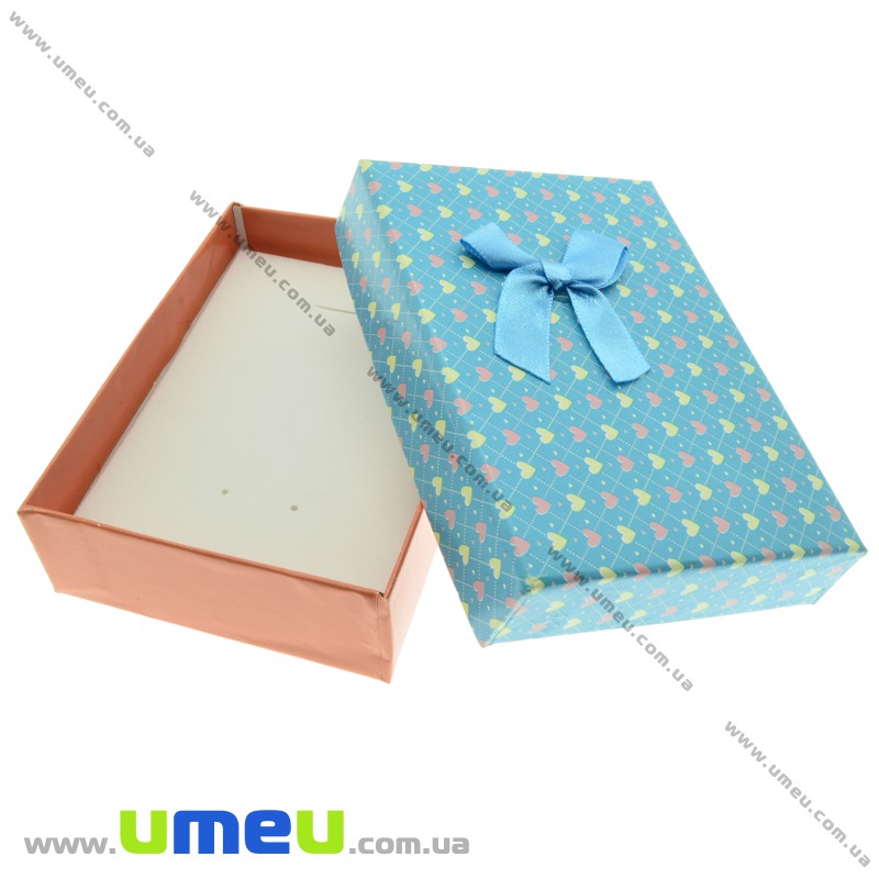 Подарочная коробочка Прямоугольная с сердечками, 11х8х3 см, Голубая (UPK-023155)