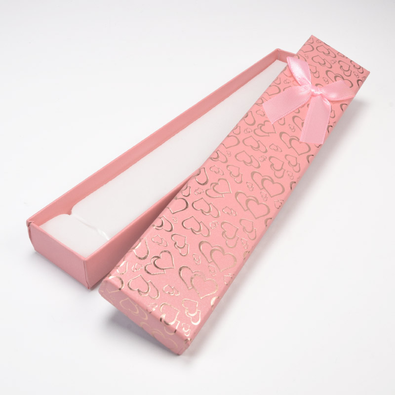 Подарункова коробочка Прямокутна з сердечками, 21х4х2 см, Рожева (UPK-035936)