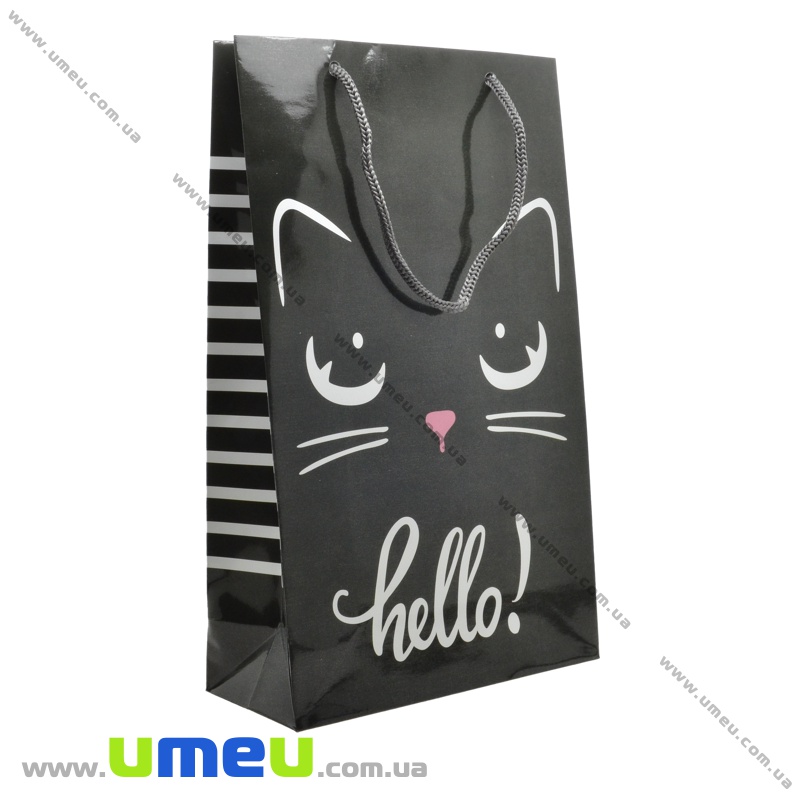 Подарунковий пакет Котик, 27х17х7 см, Чорний (UPK-035617)