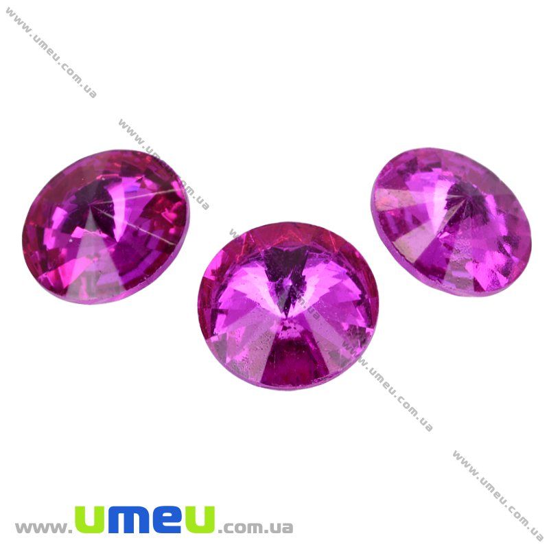 Ріволі скляний, Круглий гранований, 16 мм, Малиновий (KAB-009464)