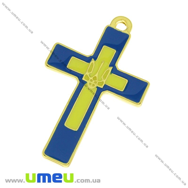 Подвеска металлическая Крест с трезубцем, Золото, 33х20 мм, 1 шт (POD-010685)