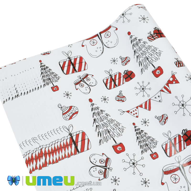 Пакувальний папір Новорічний, Білий, 62х90 см (UPK-043037)