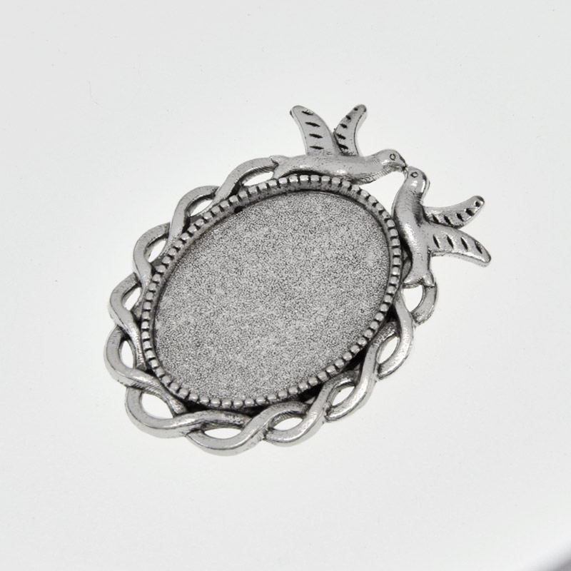 Основа овальна з пташками, 38х26 мм, 25х18 мм, Античне срібло (OSN-059446)