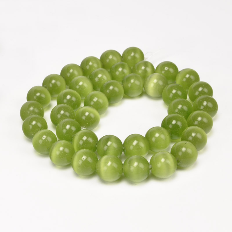 Намистини Котяче око, Синт. камінь, 10 мм, Оливкові, Круглі (BUS-054217)