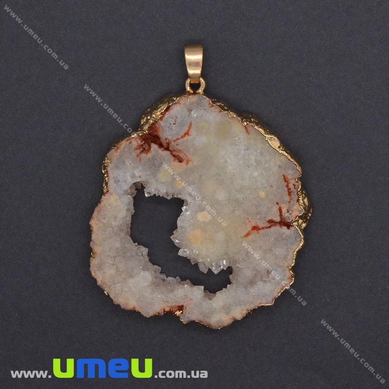 Підвіска з натурального каменю, Друза агату, Бежева, 60х46 мм (POD-031591)