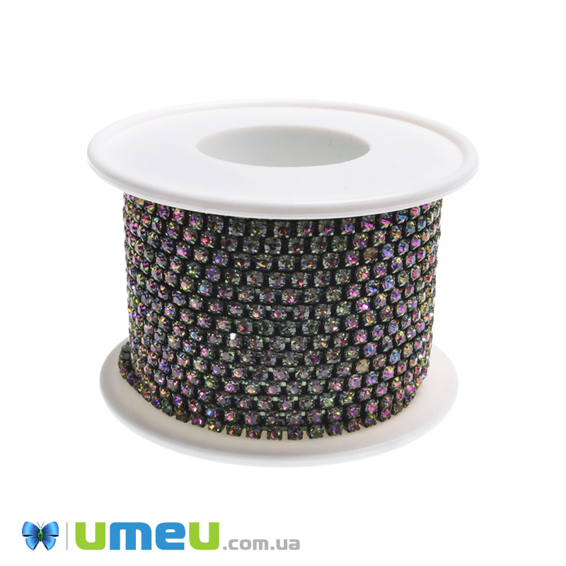 Стразовий ланцюг SS8,5 (2,6 мм), Ірис зелений, Стрази скляні ірис (ZEP-049296)