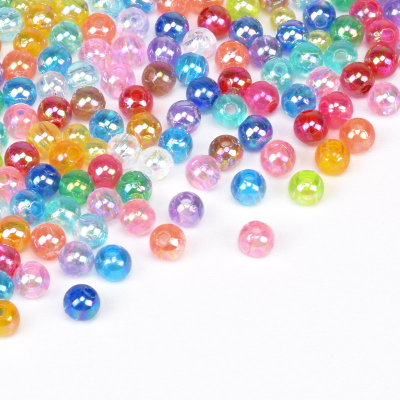 Намистини акрилові Прозорі райдужні, Круглі, 4 мм, Мікс (BUS-059693)