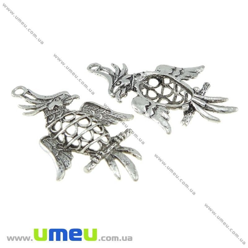 Подвеска метал. Попугай, 47х28 мм, Античное серебро (POD-021086)