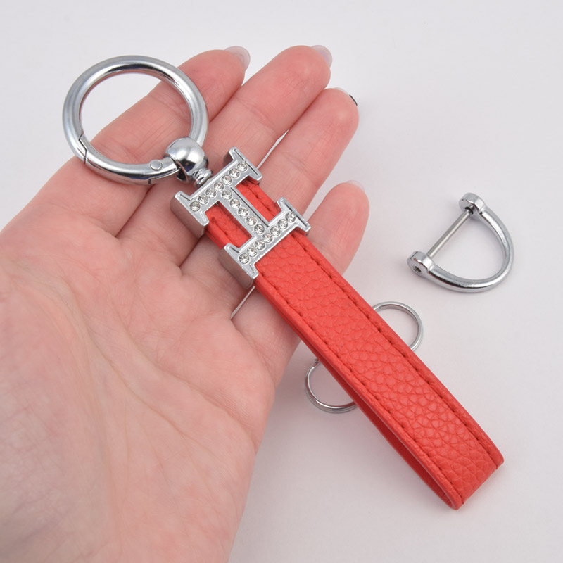 Брелок, 13х3 см, Червоний, Натуральна шкіра, Темне срібло (OSN-058505)