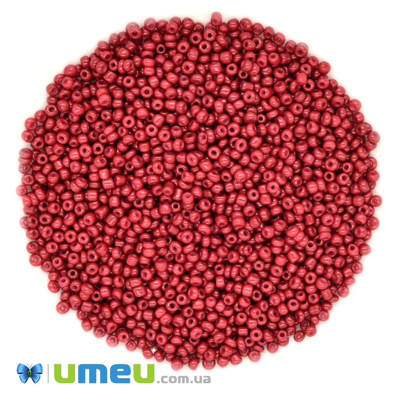 Бісер китайський дрібний, 12/0, Червоний натуральний, 2 мм (BIS-037707)