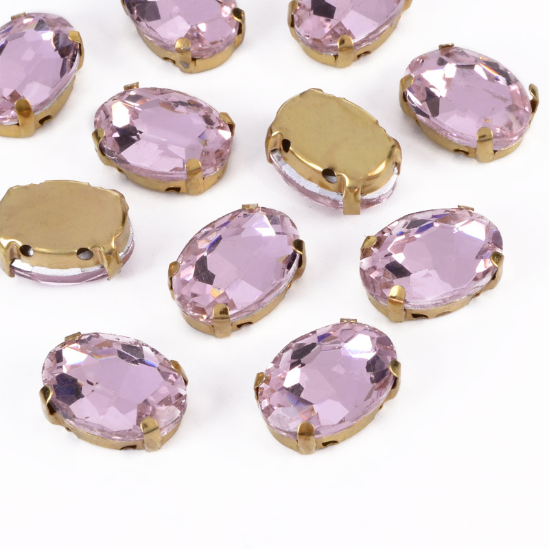 Шатон овальний 14х10 мм, Золото, Рожевий (KAB-052981)