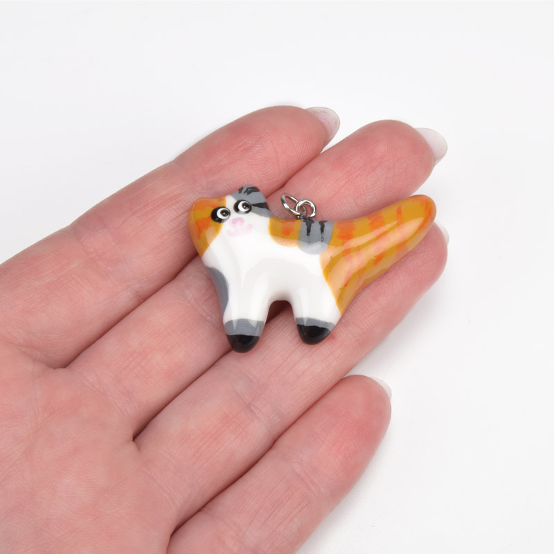 Підвіска Котик з полімерної глини, 40х27 мм, Різнокольоровий (POD-059378)