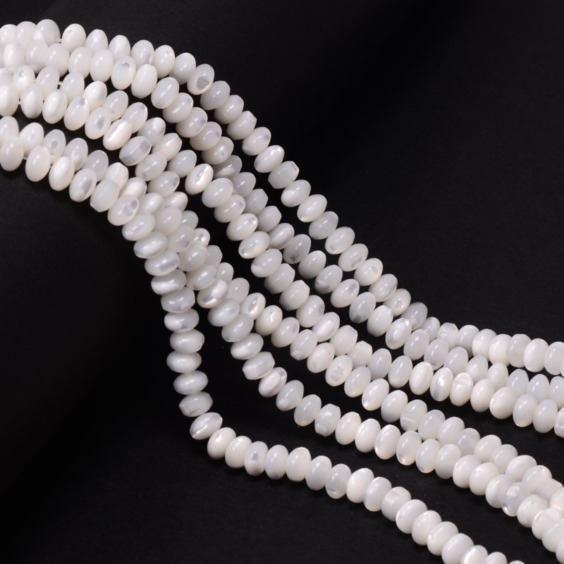 Намистини Перламутр білий, Натур. камінь, 6х4 мм, Ронделі (BUS-056120)