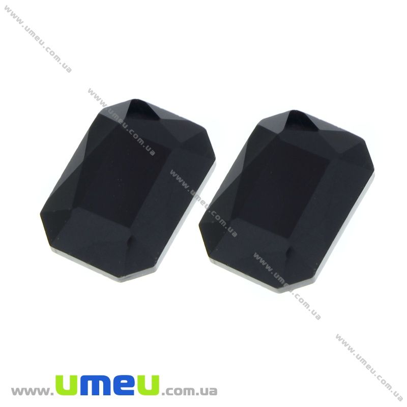 Ріволі скляний, Прямокутний гранований, 14х10 мм, Чорний (KAB-021984)