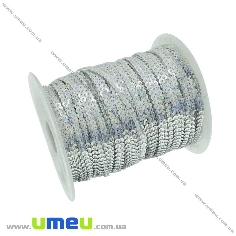 Паєтки Китай на ниті, 3 мм, Сріблясті (PAI-031944)