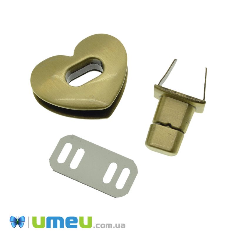 Замок для сумки поворотний, 32х26 мм, Антична бронза (BAG-042138)