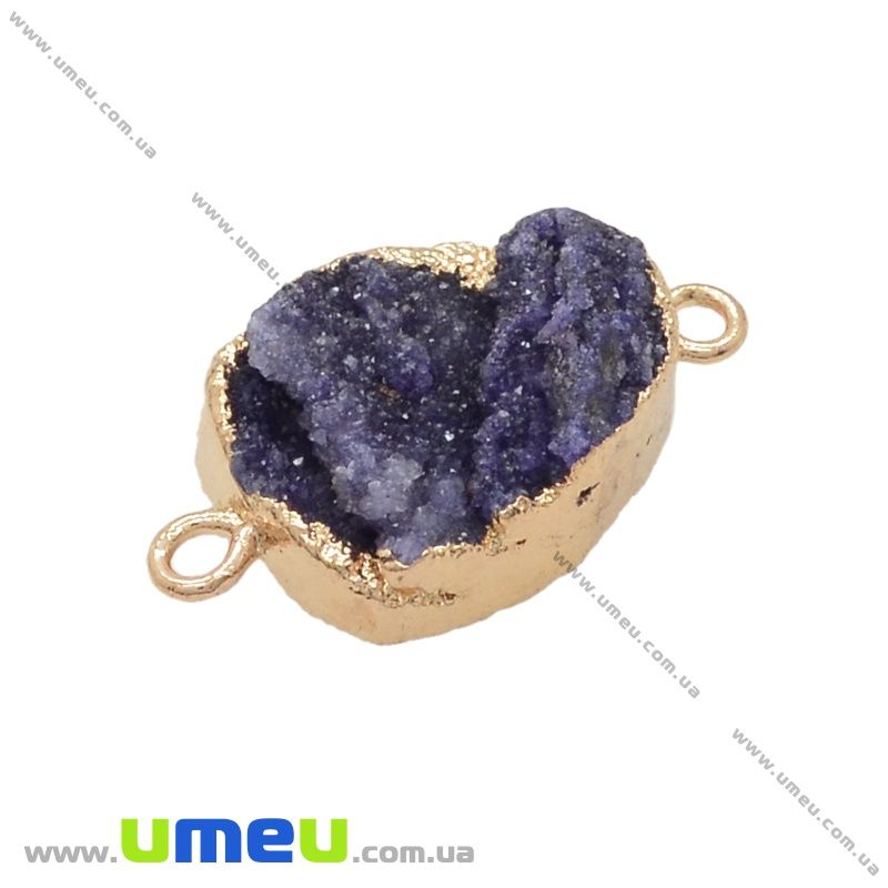 Конектор з натурального каменю Друза Агата в металі, Фіолетовий, 29х17 мм (POD-036915)