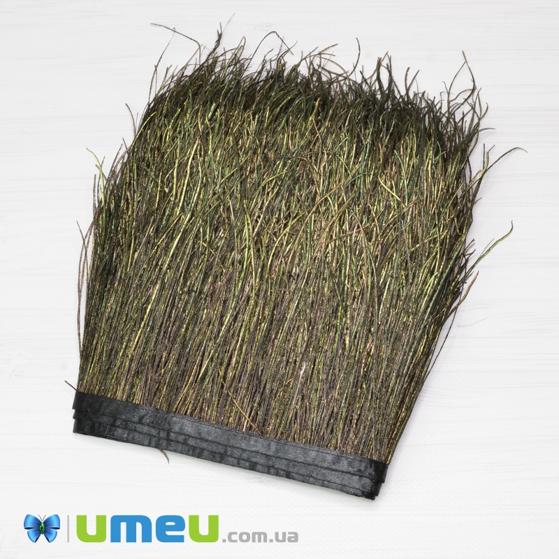 Пір'я павича на стрічці, 12-16 см, Зелені натуральні (PER-038986)