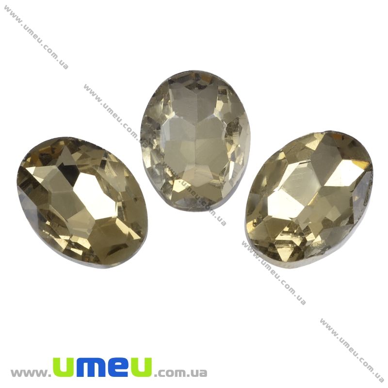 Ріволі скляний, Овал гранований, 25х18 мм, Бежевий (KAB-031363)