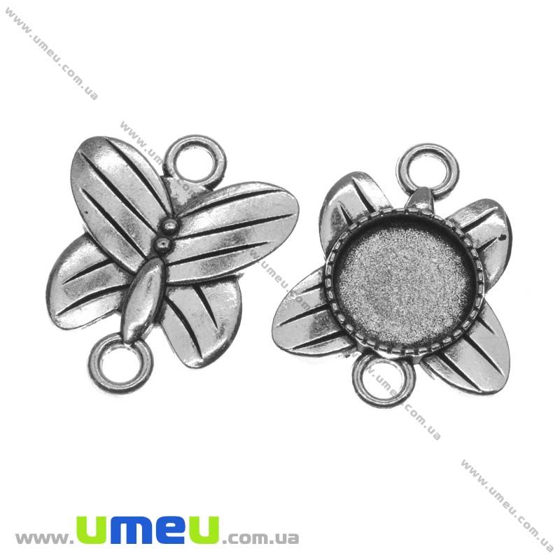 Основа-коннектор Метелик, 25х21 мм, 12 мм, Античне срібло (OSN-013519)