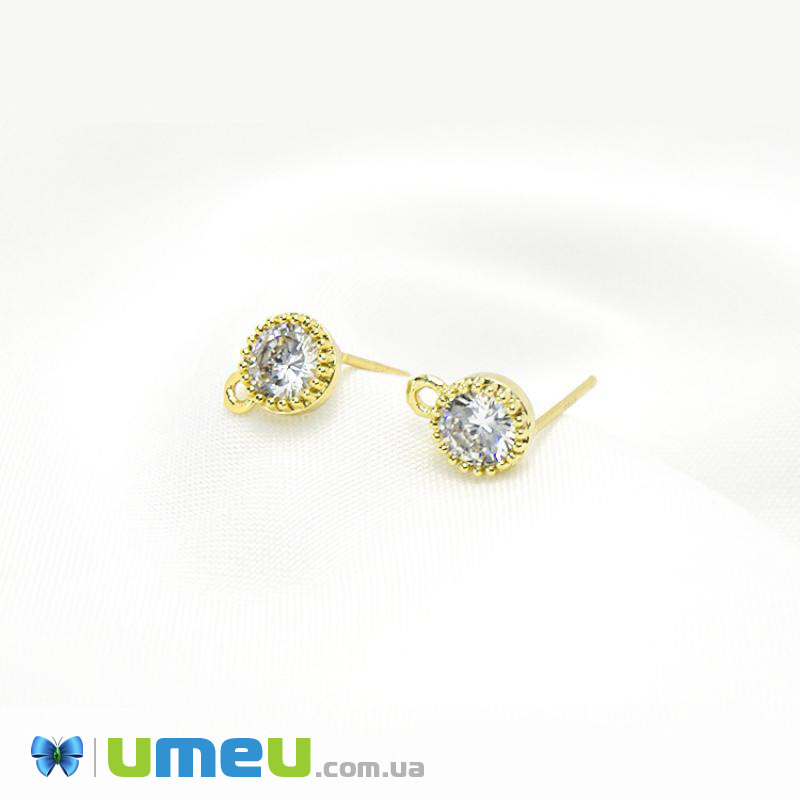 Пусети зі стразами куб. цирконій, Золото, 7х5 мм (OSN-039920)