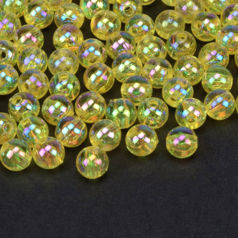 Намистини акрилові Прозорі райдужні, Круглі, 6 мм, Жовті (BUS-059545)