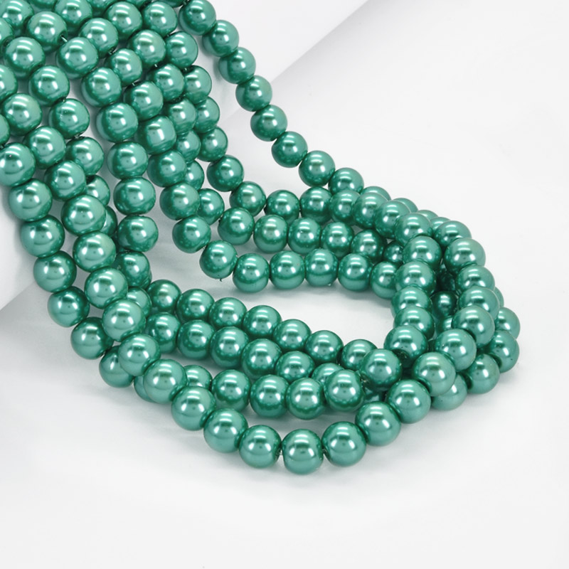 Намистини скляні Перли, 8 мм, Бірюзові, Круглі (BUS-052077)