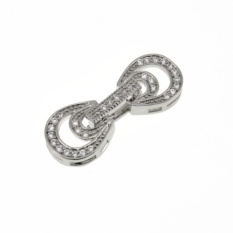 Застібка, 23х9 мм, Латунь з покриттям Родій, Куб. цирконій (ZAM-060825)