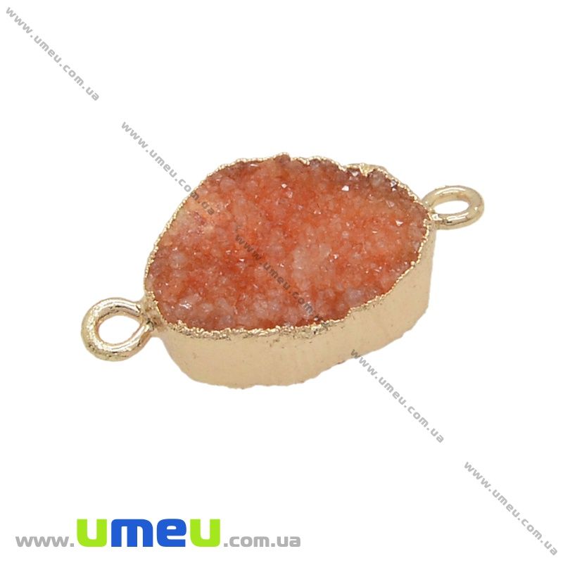 Конектор з натурального каменю Друза Агата в металі, Помаранчевий, 29х15 мм (POD-036921)