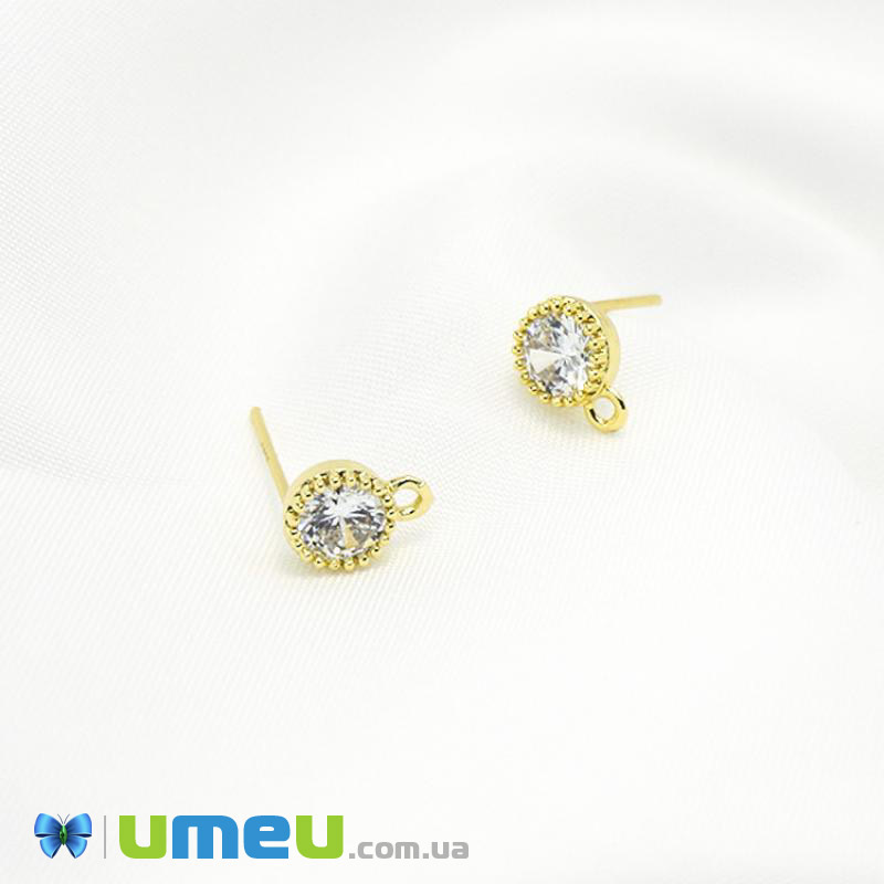 Пусети зі стразами куб. цирконій, Золото, 7х5 мм (OSN-039920)