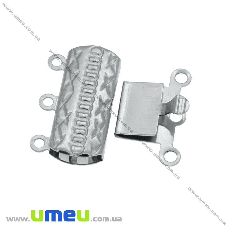Замок-защелка на 3 нити из нержавеющей стали, 19,5х14 мм, Темное серебро (STL-020462)