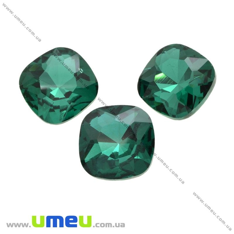 Ріволі скляний, Квадратний гранований, 18х18 мм, Смарагдовий (KAB-027624)