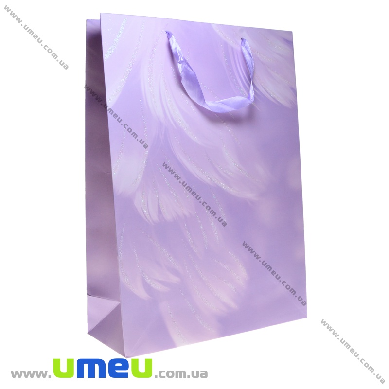 Подарунковий пакет Пір'я, 42х30х12 см, Бузковий (UPK-035658)