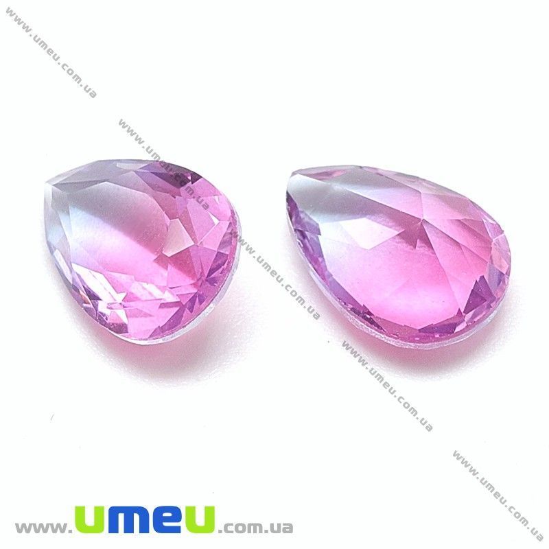 Ріволі скляний, Крапля гранована двоколірна, 14х10 мм, Малиновий (KAB-031394)