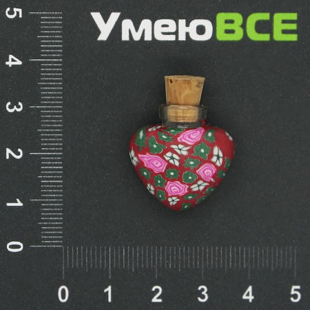 Стеклянная баночка с полимерной глиной Сердце, Красная, 24х22 мм (DIF-006771)
