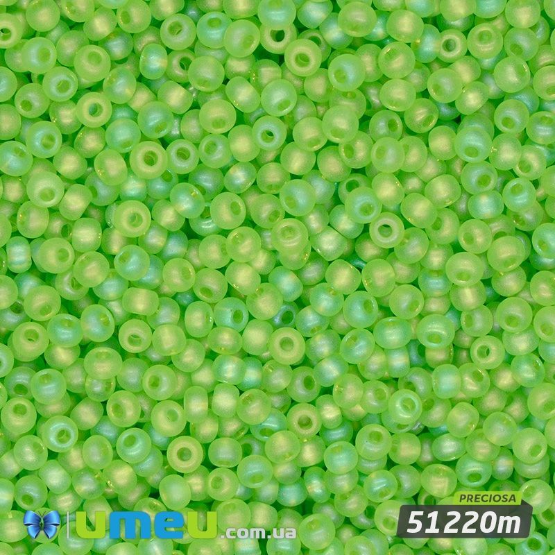 Бісер чеський №761m/51220m, Салатовий, Матовий райдужний, 10/0 (BIS-043878)