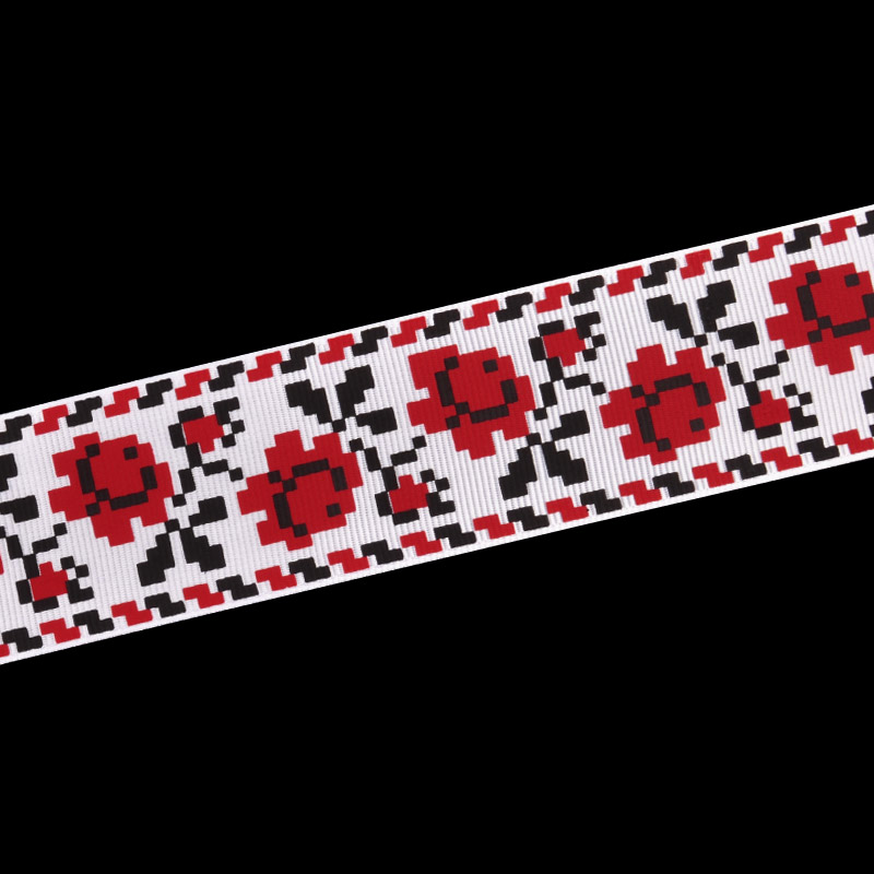 Репсова стрічка з малюнком Орнамент, 40 мм, Біла (LEN-054905)