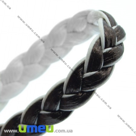 Плетений штучний шкіряний шнур (косичка), Коричнево-білий, 6х2 мм (LEN-007356)