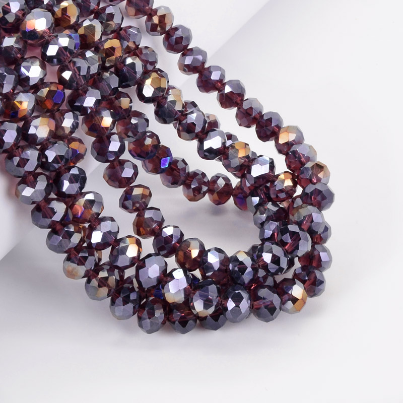 Намистини ронделі, 8х6 мм, Аметистовий темний АВ (BUS-052179)