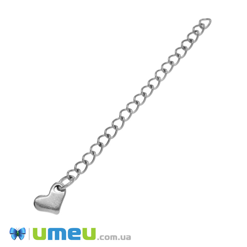 Ланцюг-подовжувач з нерж. сталі з кінцевиком, 5,5-6 см, Темне срібло, 4х3 мм (ZEP-049007)