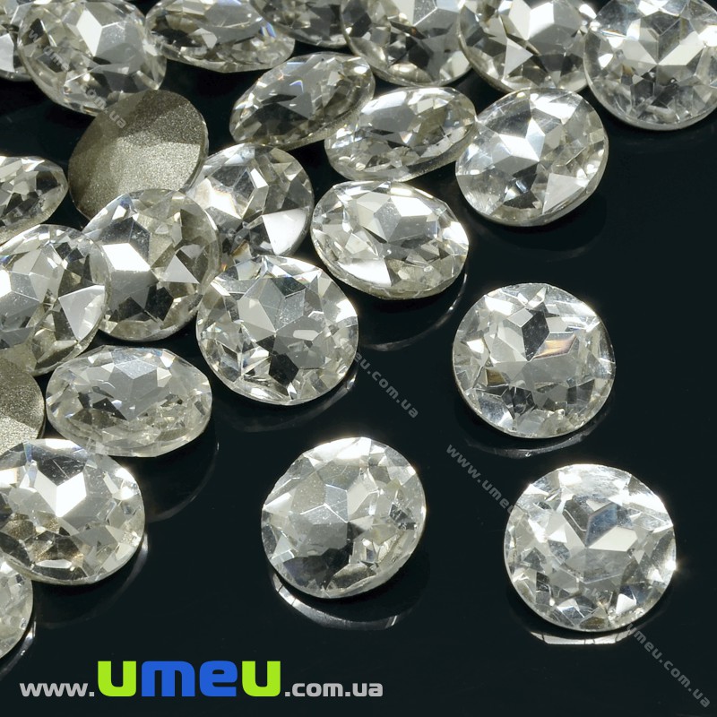 Ріволі скляний, Круглий гранований, Кристал, 10 мм, Білий (KAB-033941)